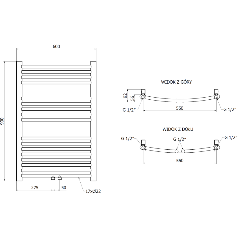 Mexen Ares kopalniški radiator 900 x 600 mm, 342 W, zlat - W102-0900-600-00-50