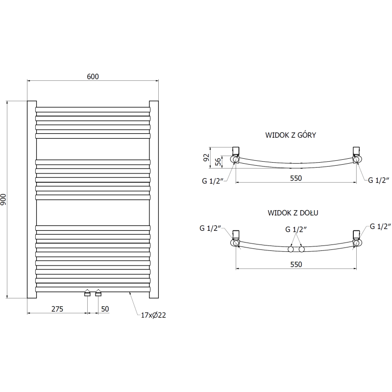 Mexen Ares vannitoa radiaator 900 x 600 mm, 342 W, kuldne - W102-0900-600-00-50