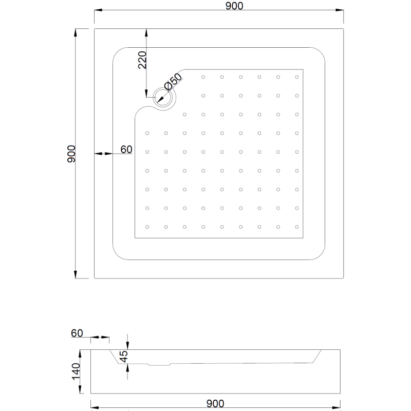 Mexen Rio vierkante douchebak 90 x 90 cm, wit - 45109090