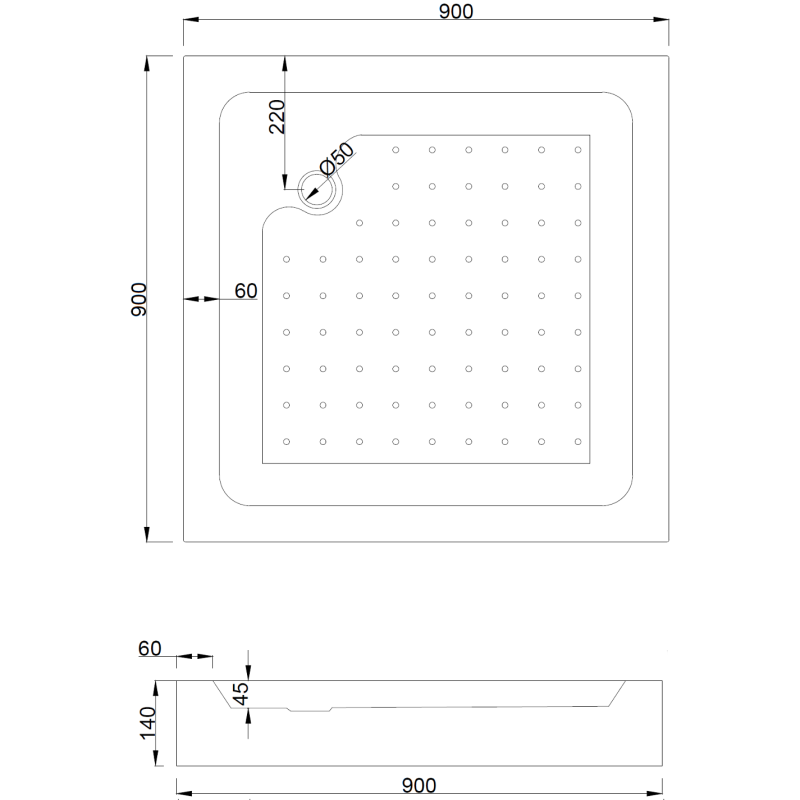 Mexen Rio kvadratna tuš kabina 90 x 90 cm, črne črte, črna + tuš kad, bela - 860-090-090-70-20-4510