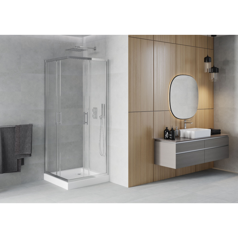 Mexen Rio kvadratna tuš kabina 90 x 90 cm, prozirna, krom + tuš kada, bijela - 860-090-090-01-00-4510