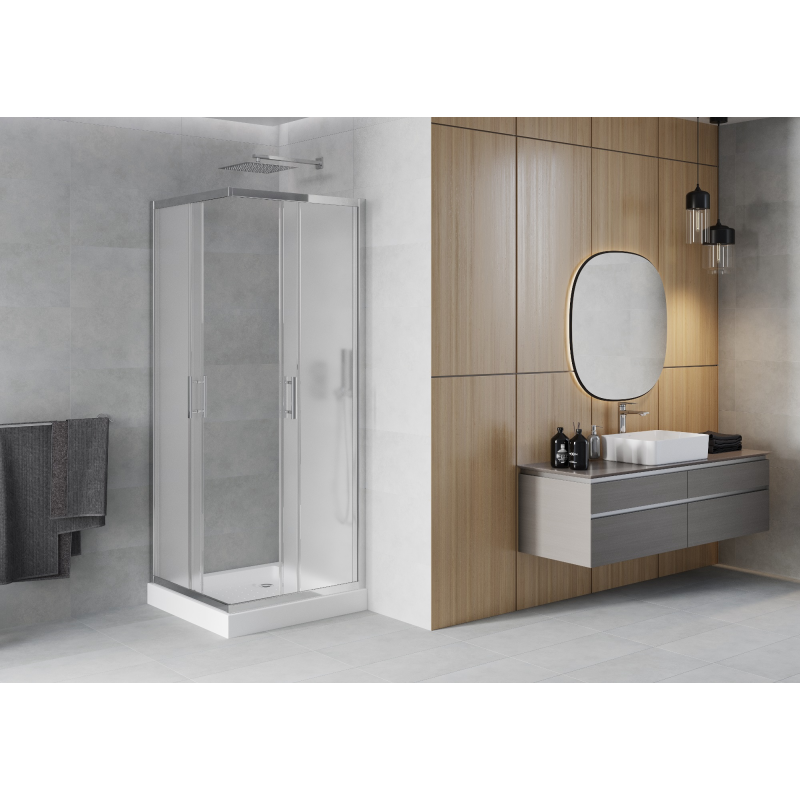 Mexen Rio kvadratna pršna kabina 90 x 90 cm, zmrzal, krom + kad, bela - 860-090-090-01-30-4510