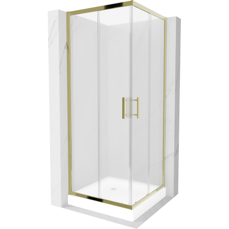 Mexen Rio kvadratna tuš kabina 90 x 90 cm, matirano, zlatna + tuš kada, bijela - 860-090-090-50-30-4510