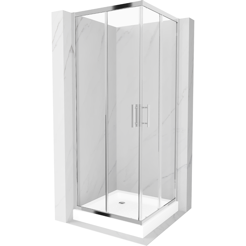 Mexen Rio kvadratna pršna kabina 90 x 90 cm, prozorna, krom + kad, bela - 860-090-090-01-00-4510