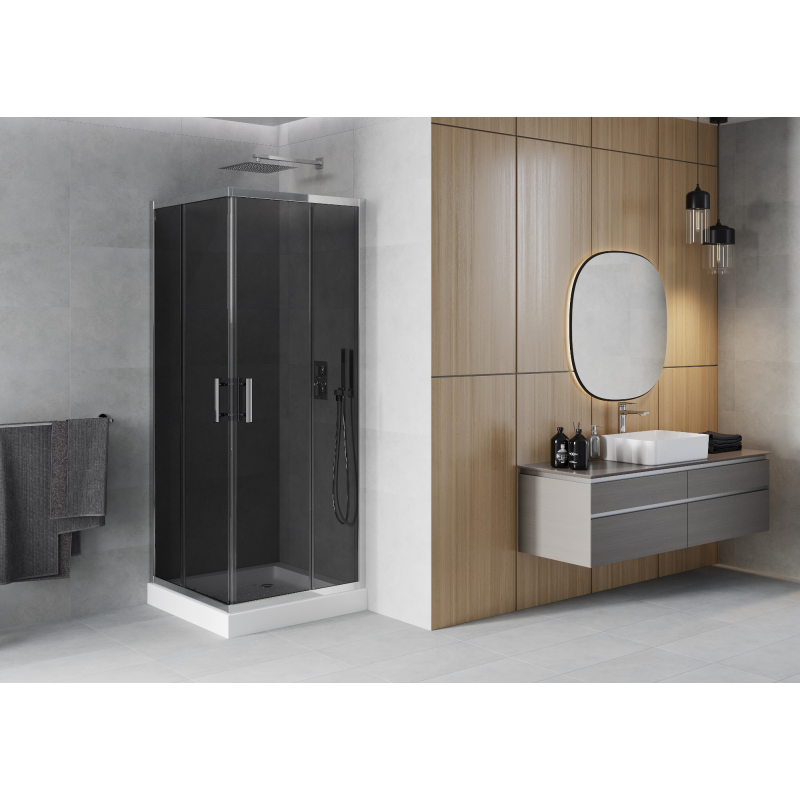 Mexen Rio kvadratna tuš kabina 90 x 90 cm, grafit, krom + tuš kad, bela - 860-090-090-01-40-4510