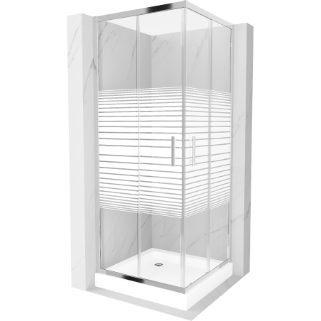 Mexen Rio kvadratna pršna kabina 90 x 90 cm, bele črte, krom + tuš, bel - 860-090-090-01-20-4510