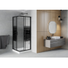 Mexen Rio kvadratna tuš kabina 90 x 90 cm, crne trake, crna + plitica, bijela - 860-090-090-70-20-4510