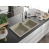 Mexen Tomas fregadero de granito de 2 senos con grifo de cocina Telma, beige - 6516-69-670200-00