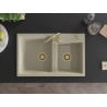 Mexen Tomas Granite Sink 2-Bowl with Telma Kitchen Tap, Beige - 6516-69-670200-50