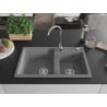 Mexen Tomas granite sink 2-bowl with Telma kitchen tap, grey - 6516-71-670200-00