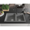 Mexen Tomas fregadero de granito de 2 cubetas con grifo de cocina Telma, gris - 6516-71-670200-70