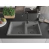 Mexen Tomas granite sink 2-bowl with Telma kitchen tap, grey - 6516-71-670200-70-B