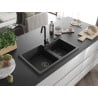 Mexen Tomas granite sink with 2 compartments and Telma kitchen tap, black/silver metallic - 6516-73-670200-70-B