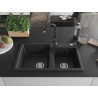 Mexen Tomas granit gootsteen 2-kamer met keukenkraan Telma, zwart/goud metallic - 6516-75-670200-70