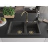 Mexen Tomas granite 2-bowl sink with Telma kitchen tap, black speckled - 6516-76-670200-50