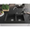 Mexen Tomas 2-bowl granite sink with Telma kitchen tap, black - 6516-77-670200-00
