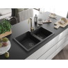 Mexen Tomas fregadero de granito de 2 compartimentos con grifo de cocina Telma, negro - 6516-77-670200-50-B