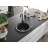 Mexen Kevin Granitspüle 1-Becken mit Abtropffläche und Küchenarmatur Telma, schwarz gesprenkelt - 6517-76-670200-70