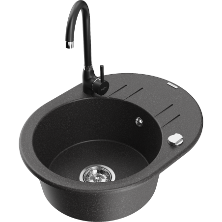 Mexen Kevin fregadero de granito de 1 seno con escurridor y grifo de cocina Telma, negro moteado - 6517-76-670200-70