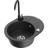 Mexen Kevin 1-bowl granite sink with drainer and Telma kitchen faucet, speckled black - 6517-76-670200-70