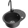 Mexen Kevin fregadero de granito de 1 seno con escurridor y grifo de cocina Telma, negro moteado - 6517-76-670200-70