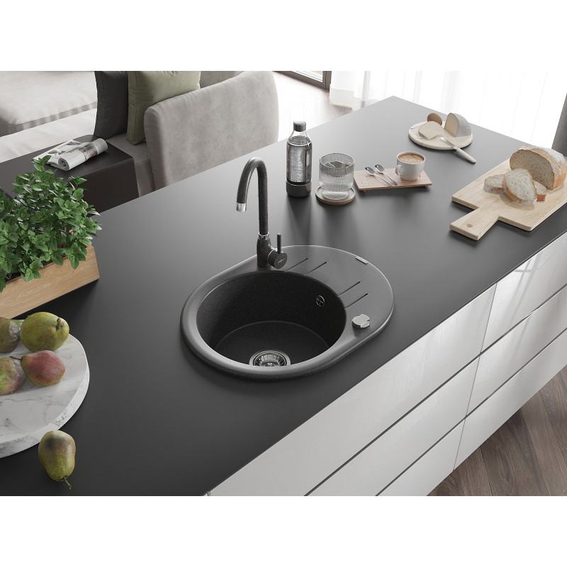 Mexen Kevin fregadero de granito de 1 cuenca con escurridor y grifo de cocina Telma, moteado - 6517-76-670200-76