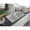 Mexen Tomas granite sink 2-bowl 800 x 500 mm, white, chrome siphon - 6516802000-20
