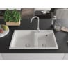 Mexen Tomas granite sink 2-bowl 800 x 500 mm, white, chrome siphon - 6516802000-20
