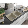 Mexen Tomas fregadero de granito 2 cubetas 800 x 500 mm, beige, sifón cromo - 6516802000-69