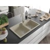 Mexen Tomas lavello in granito a 2 vasche 800 x 500 mm, beige, sifone cromato - 6516802000-69
