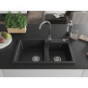Mexen Tomas évier en granit à 2 bacs 800 x 500 mm, noir/argent métallisé, siphon chromé - 6516802000-73