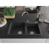 Mexen Tomas Granitspüle 2-Kammer 800 x 500 mm, schwarz/silber metallic, Siphon Chrom - 6516802000-73