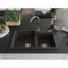 Mexen Tomas Granitspüle 2-Becken 800 x 500 mm, schwarz/goldener Metallic, Siphon Chrom - 6516802000-75