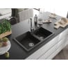 Mexen Tomas Granitspüle 2-Becken 800 x 500 mm, schwarz/goldener Metallic, Siphon Chrom - 6516802000-75
