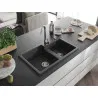 Mexen Tomas granite sink 2-bowl 800 x 500 mm, black speckled, chrome siphon - 6516802000-76