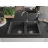 Mexen Tomas évier en granit 2 bacs 800 x 500 mm, noir moucheté, siphon chromé - 6516802000-76
