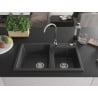 Mexen Tomas granite sink 2-bowl 800 x 500 mm, black speckled, chrome siphon - 6516802000-76