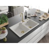 Mexen Tomas fregadero de granito de 2 cubetas 800 x 500 mm, blanco, sifón dorado - 6516802000-20-G