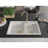 Mexen Tomas fregadero de granito de 2 cámaras 800 x 500 mm, blanco, sifón dorado - 6516802000-20-G