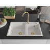 Mexen Tomas granieten gootsteen met 2 kamers 800 x 500 mm, wit, gouden sifon - 6516802000-20-G