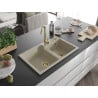 Mexen Tomas Granitspüle 2-beckig 800 x 500 mm, beige, goldener Siphon - 6516802000-69-G