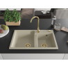 Mexen Tomas fregadero de granito de 2 compartimentos 800 x 500 mm, beige, sifón dorado - 6516802000-69-G