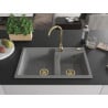 Mexen Tomas évier en granit 2 bacs 800 x 500 mm, gris, siphon doré - 6516802000-71-G