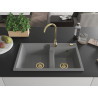 Mexen Tomas granieten spoelbak 2-kamer 800 x 500 mm, grijs, gouden sifon - 6516802000-71-G
