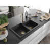 Mexen Tomas évier en granit 2 bacs 800 x 500 mm, noir/argent métallique, siphon doré - 6516802000-73-G
