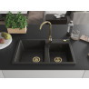 Mexen Tomas granit wastafel 2-kamer 800 x 500 mm, zwart/gouden metallic, sifon goud - 6516802000-75-G