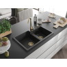 Mexen Tomas évier de cuisine en granit à 2 bacs 800 x 500 mm, noir, siphon doré - 6516802000-77-G