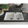 Mexen Tomas granitische gootsteen 2-kamer 800 x 500 mm, wit, zwarte sifon - 6516802000-20-B