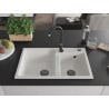 Mexen Tomas Granitspüle 2-Kammer 800 x 500 mm, weiß, schwarzer Siphon - 6516802000-20-B