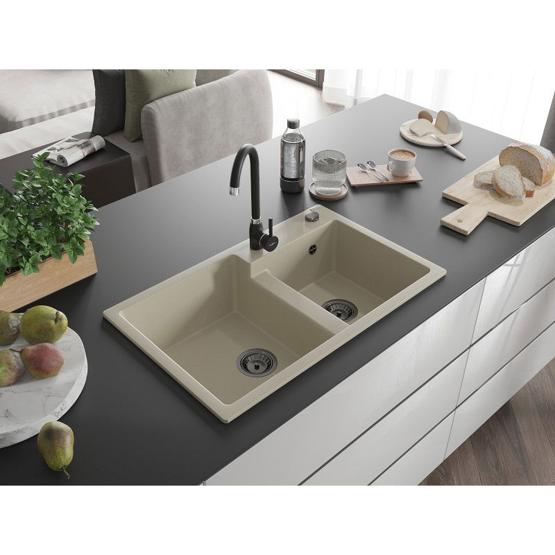 Mexen Tomas tvåfacks granitho 800 x 500 mm, beige, svart avloppssats - 6516802000-69-B